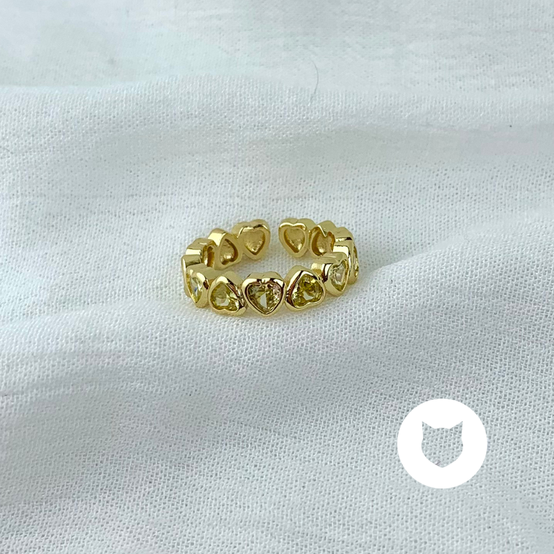 ANILLO DE BA�O DE ORO Y CRISTALES CORAZONES AN3628G43
