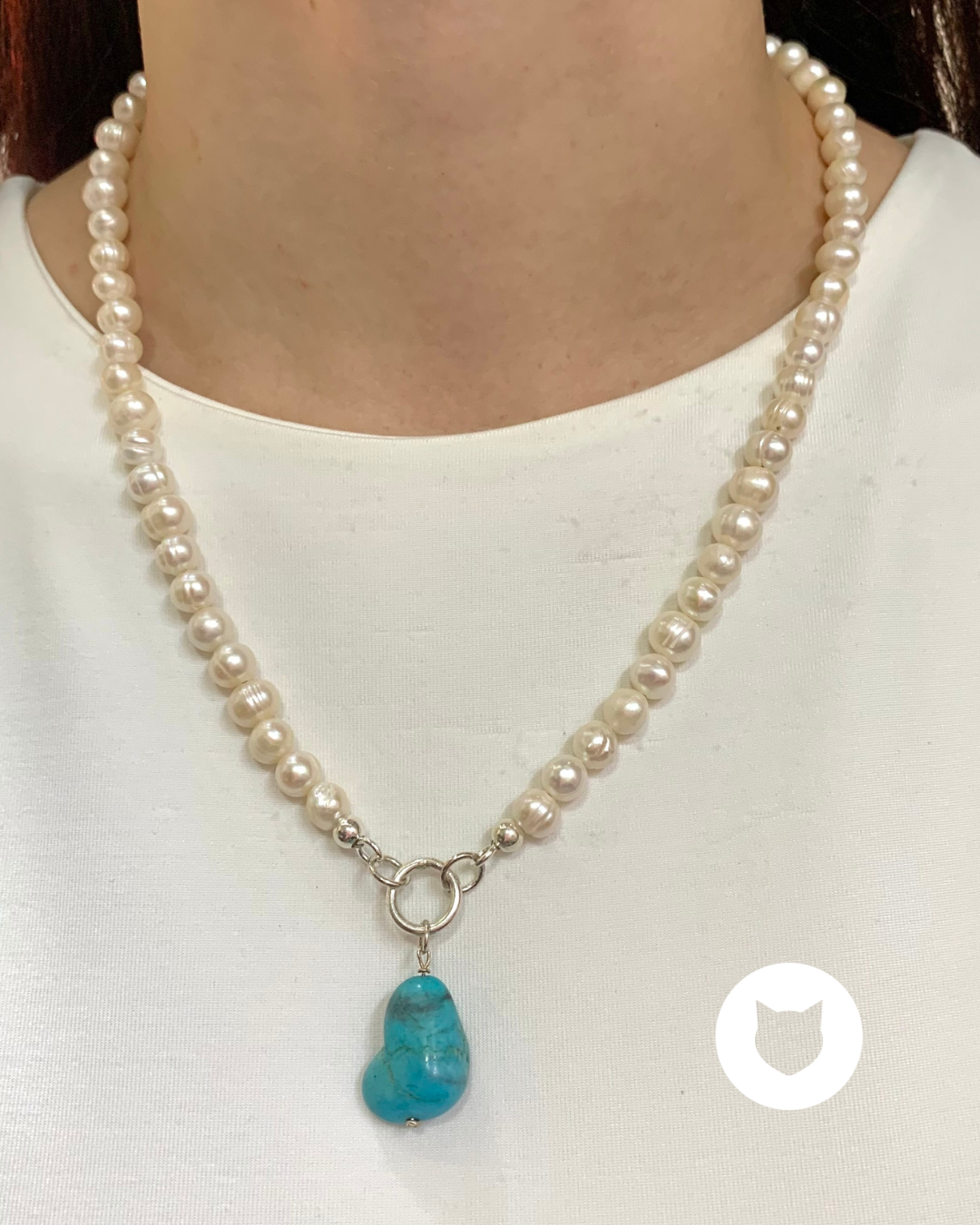 COLLAR DE PLATA 925 CON PERLAS Y TURQUESA CO1820F40