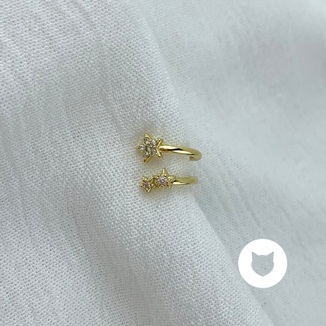 EARCUFF DE BAÑO DE ORO Y CRISTALES ESTRELLAS EA0685G30