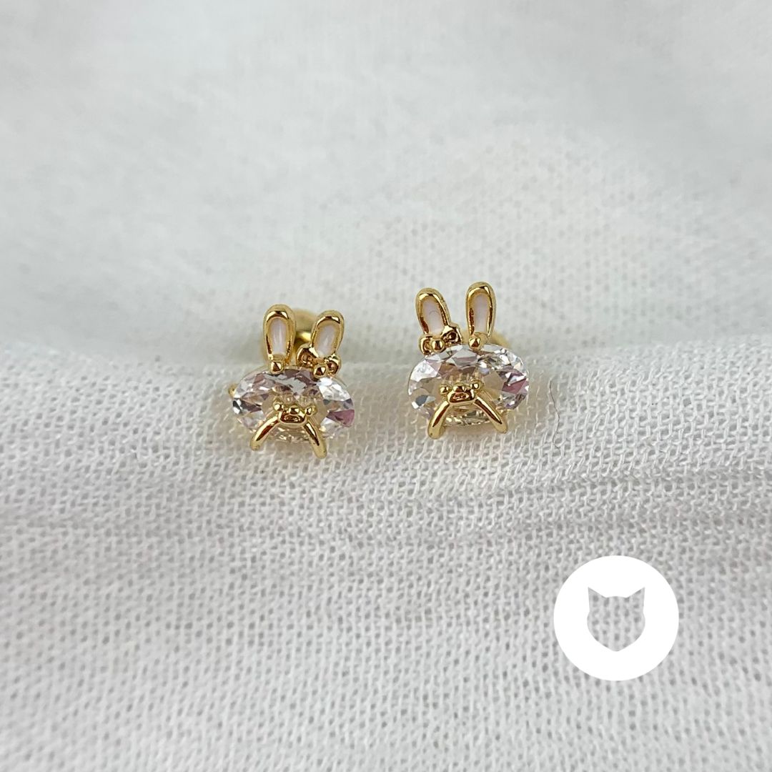 ARETES DE BAÑO DE ORO Y CRISTALES CONEJO AB0462G36