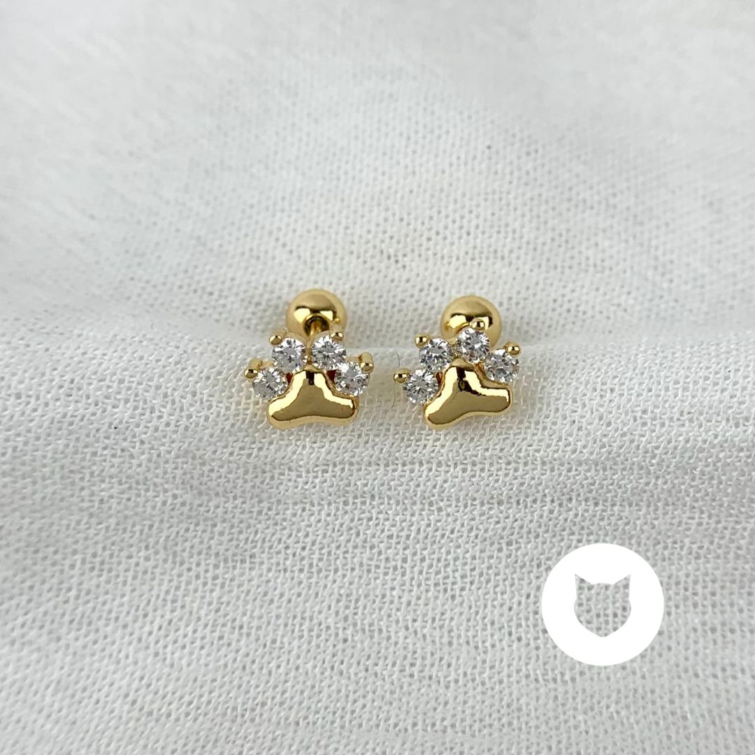 ARETES DE BAÑO DE ORO Y CRISTALES HUELLA PERRITO AB0464G36