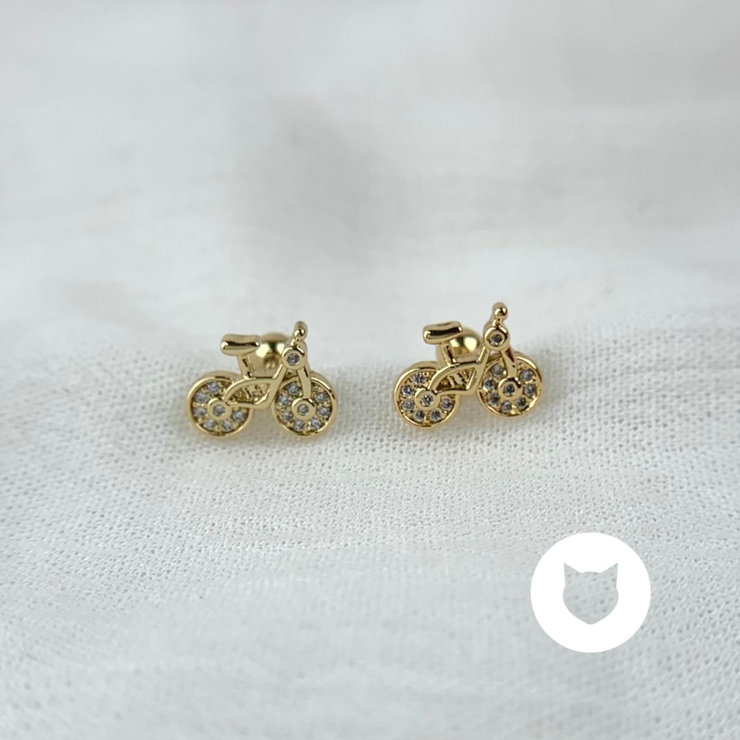 ARETES DE BAÑO DE ORO Y CRISTALES BICICLETA AB0477G36