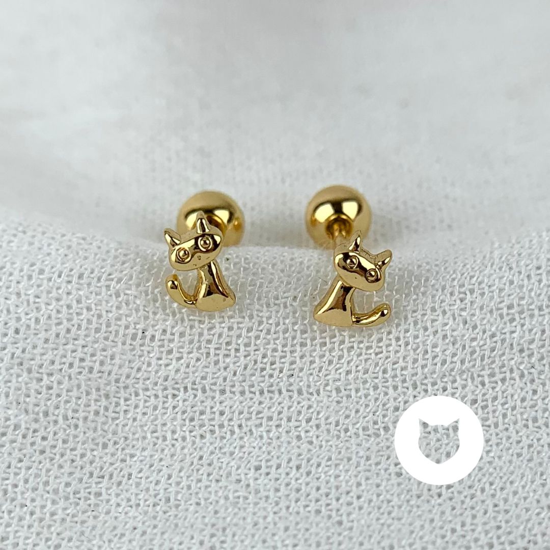 ARETES DE BAÑO DE ORO GATO AB0482G30