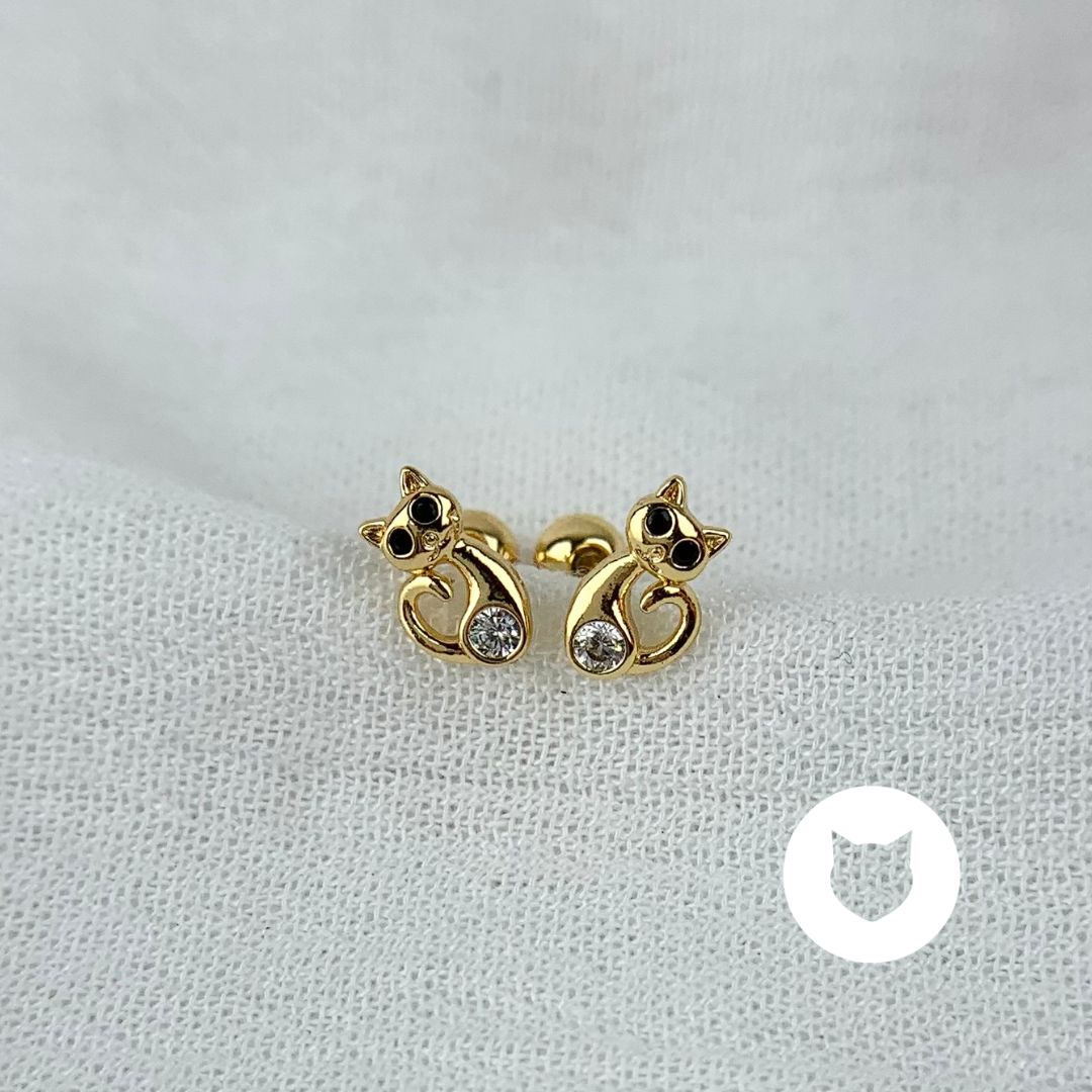 ARETES DE BAÑO DE ORO Y CRISTAL GATO AB0489G36