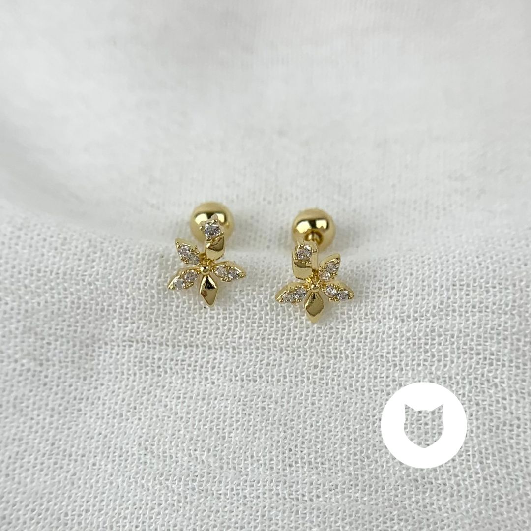 ARETES DE BAÑO DE ORO Y CRISTALES FLOR AB0495G36