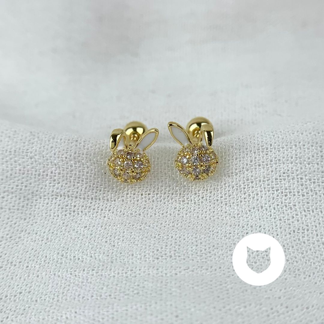 ARETES DE BAÑO DE ORO Y CRISTALES CONEJO AB0496G36