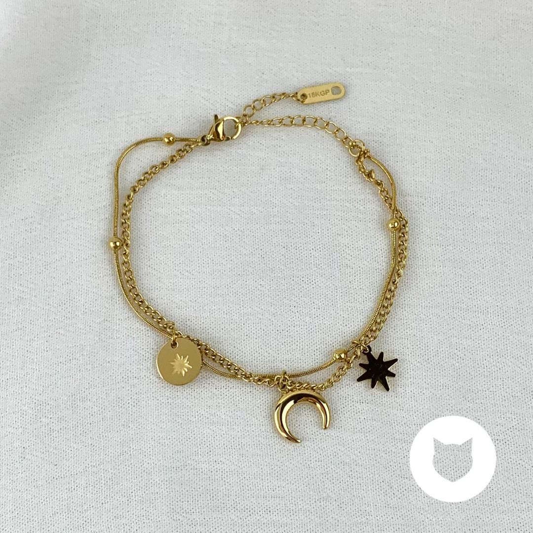 PULSERA DE ACERO INOXIDABLE LUNA Y ESTRELLAS PU1808G89