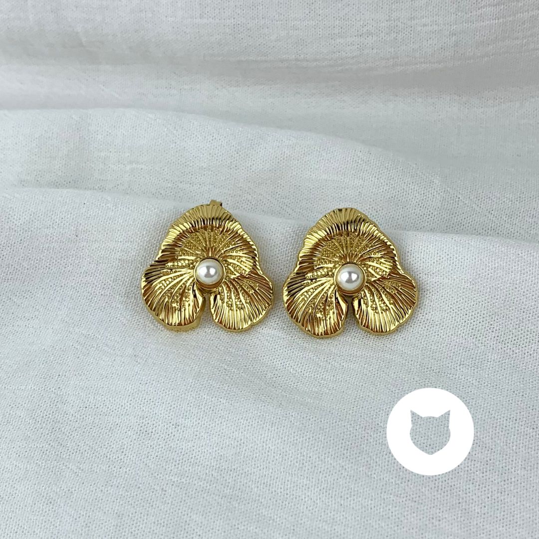 ARETES DE ACERO INOXIDABLE FLOR Y PERLA SINT�TICA  AR2805G50