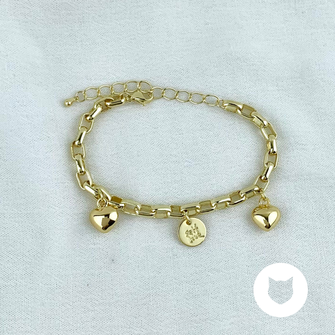 PULSERA DE BAÑO DE ORO CORAZONES PU1819G31