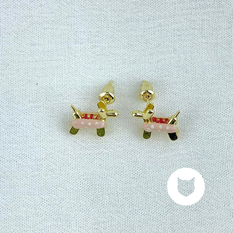ARETES DE BAÑO DE ORO PERRO SALCHICHA AR2828G25