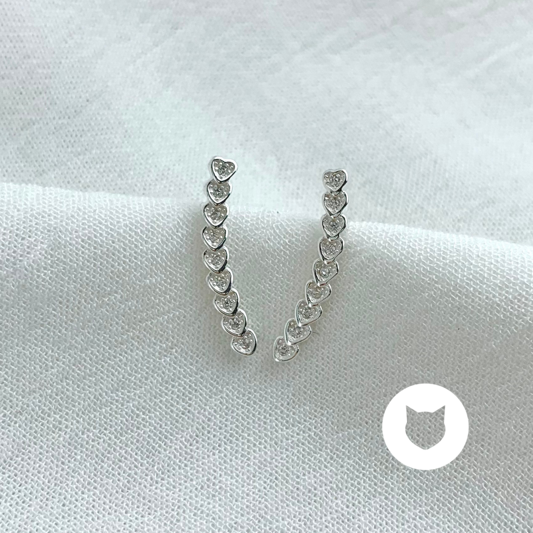 ARETES TREPADORES DE PLATA 925 Y CRISTALES CORAZONES AR2829L30