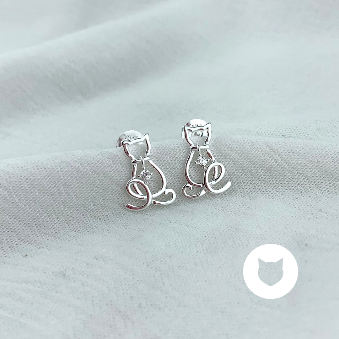 ARETES DE PLATA 925 Y CRISTAL GATO AR2846L27