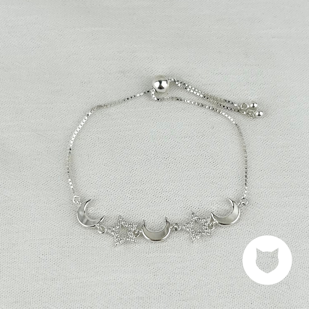 PULSERA DE PLATA 925 Y CRISTALES LUNAS Y ESTRELLAS PU1822L22