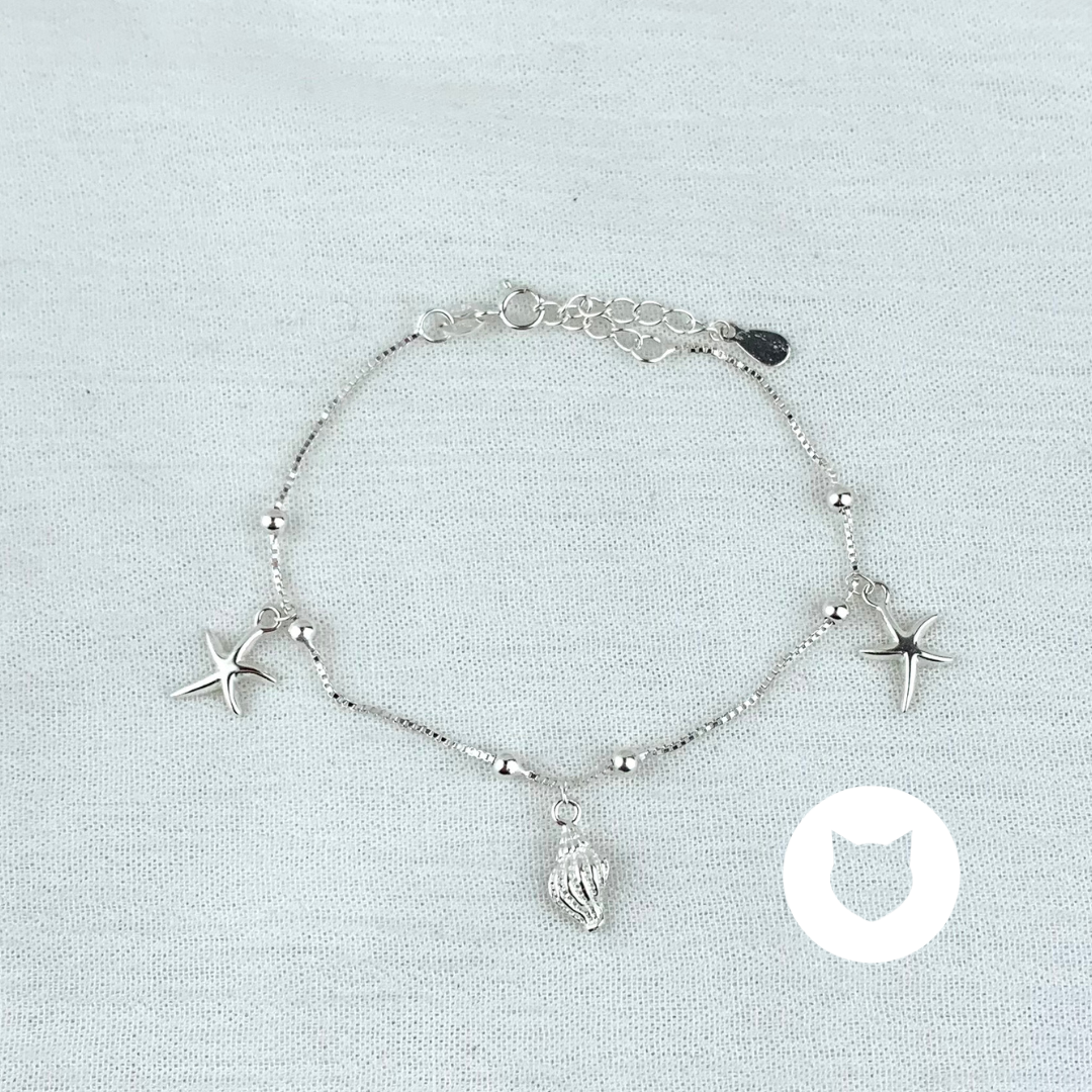 PULSERA DE PLATA 925 ESTRELLAS Y CONCHA MARINA PU1825L22