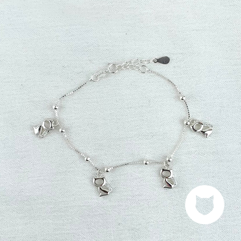 PULSERA DE PLATA 925 Y CRISTALES GATOS PU1826L22