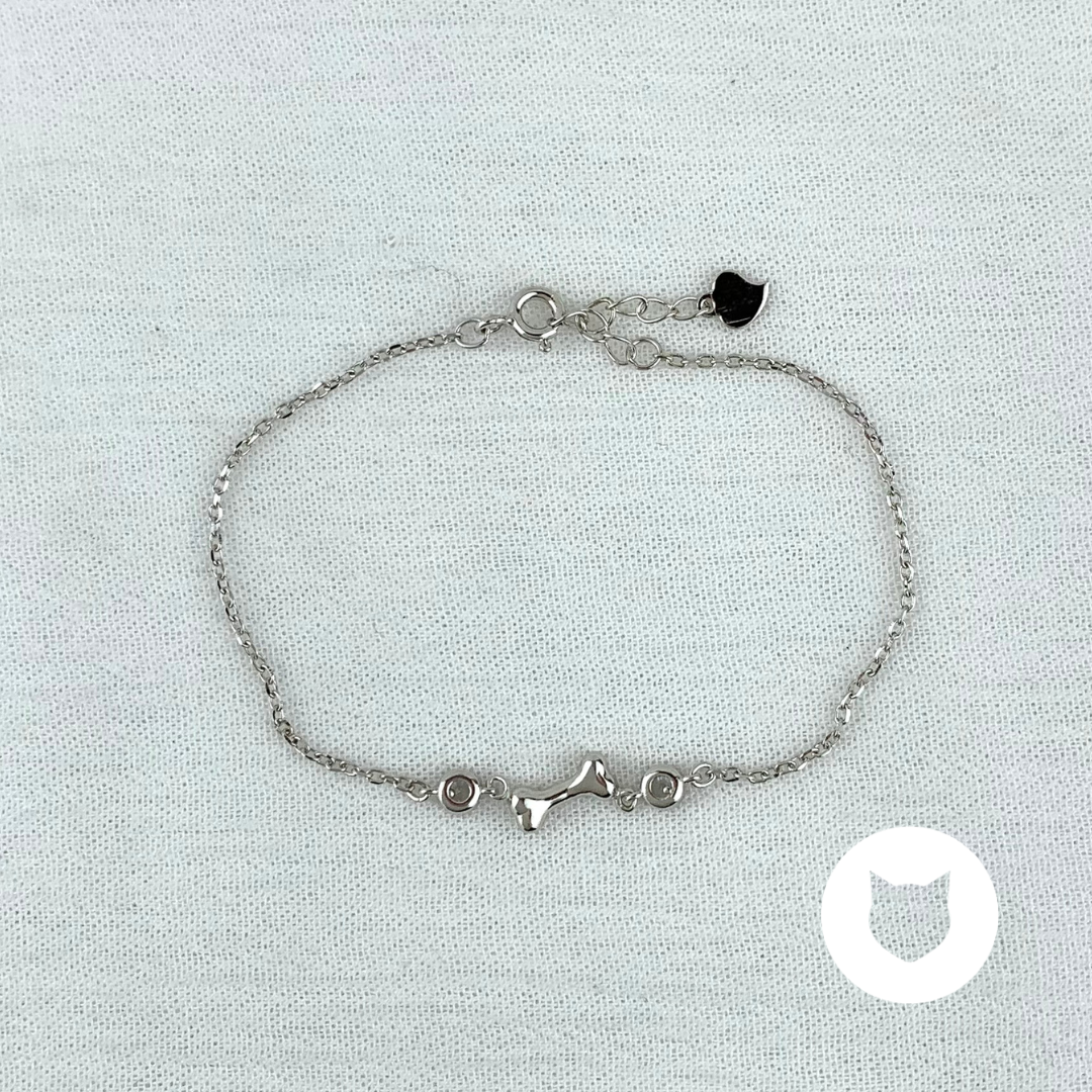 PULSERA DE PLATA 925 RODINADA Y CRISTALES HUESO PERRITO PU1828L22