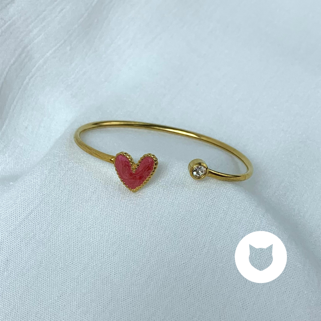 ​BRAZALETE DE ACERO INOXIDABLE Y CRISTAL CORAZÓN FUCSIA PU1835G75