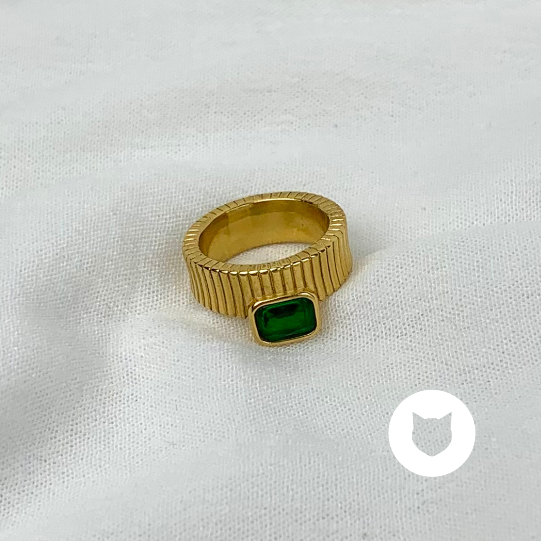 ANILLO DE ACERO INOXIDABLE Y CRISTAL VERDE AN3678G42