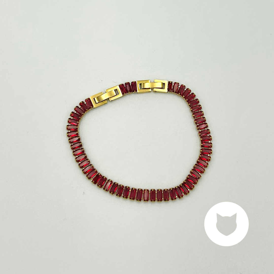 PULSERA DE ACERO INOXIDABLE Y CRISTALES ROJOS PU1853G44