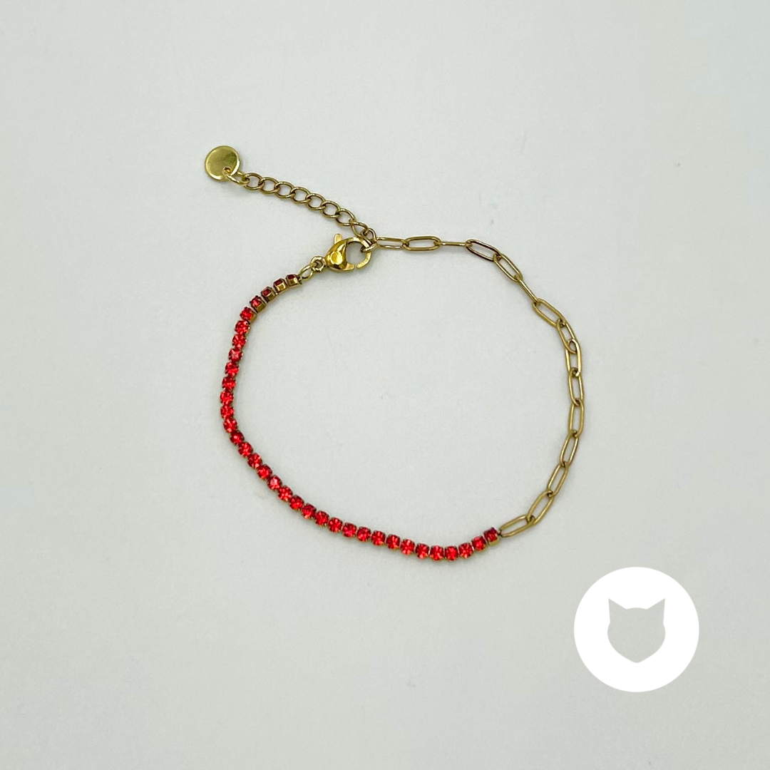 PULSERA DE ACERO INOXIDABLE Y CRISTALES ROJOS PU1856G60