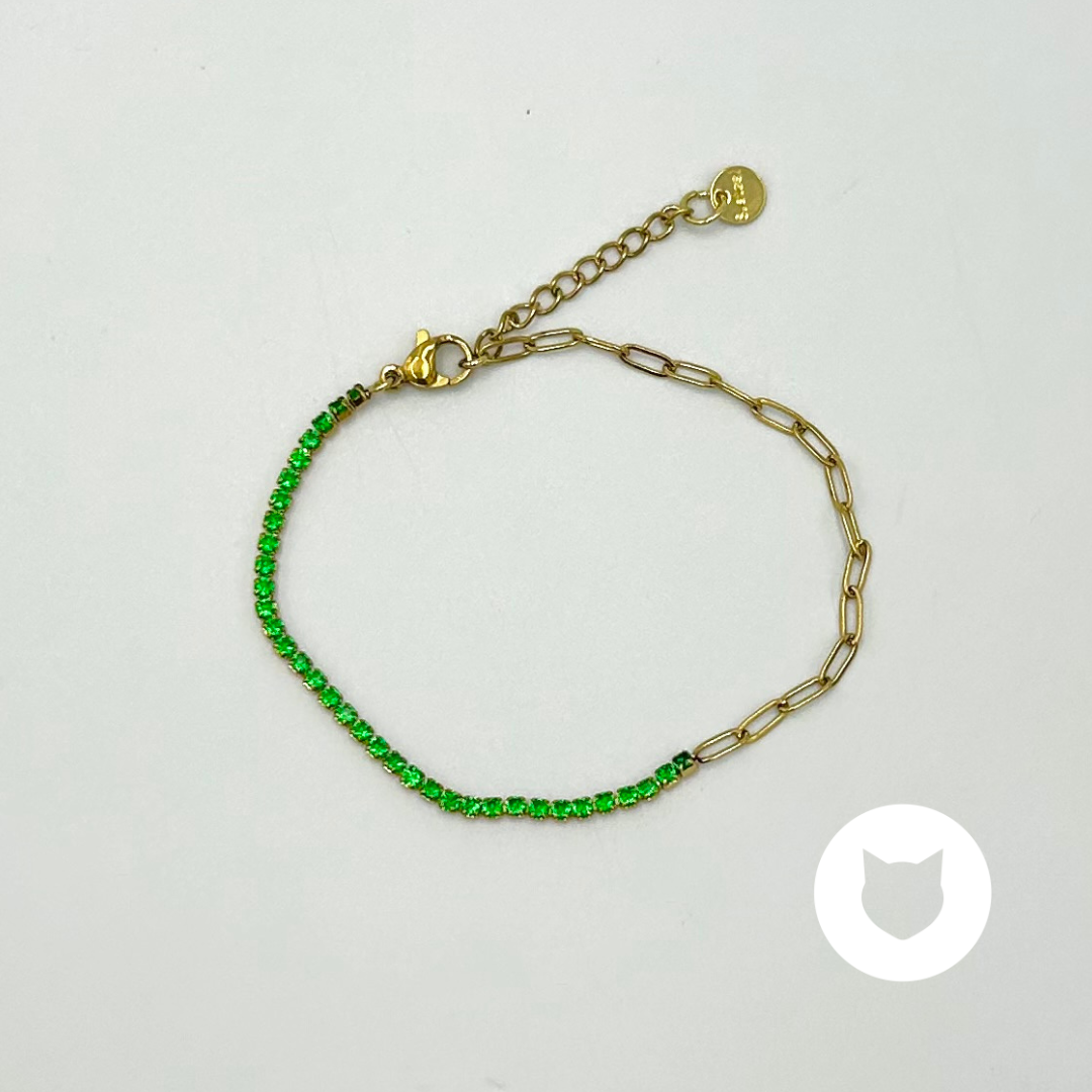 PULSERA DE ACERO INOXIDABLE Y CRISTALES VERDES PU1855G60