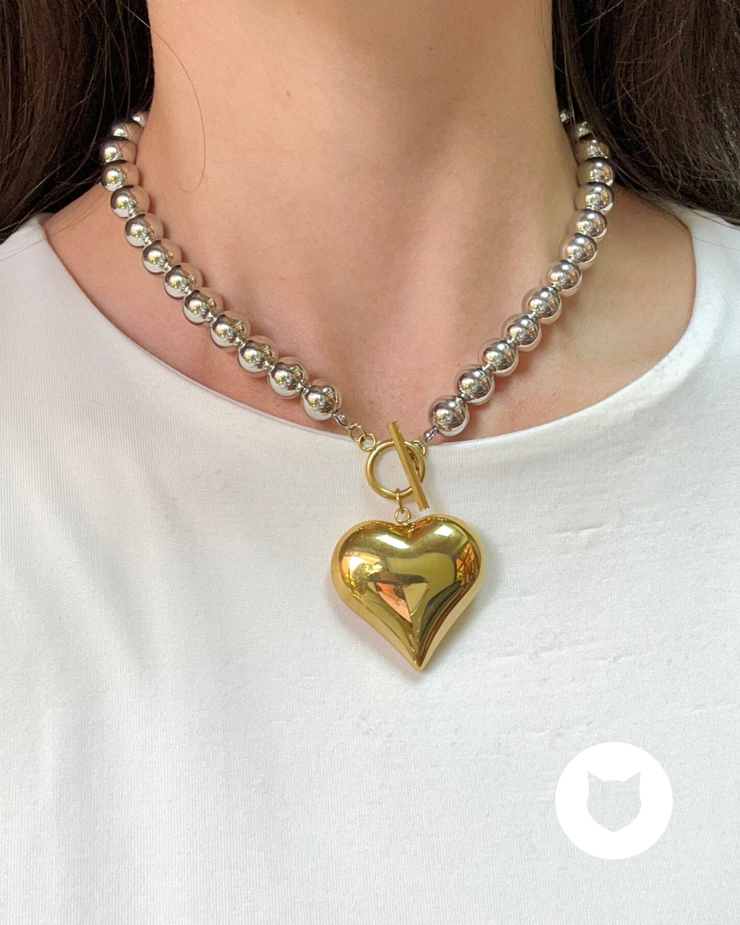 COLLAR DE ACERO INOXIDABLE CORAZÓN METALES MIXTOS CO1835G56