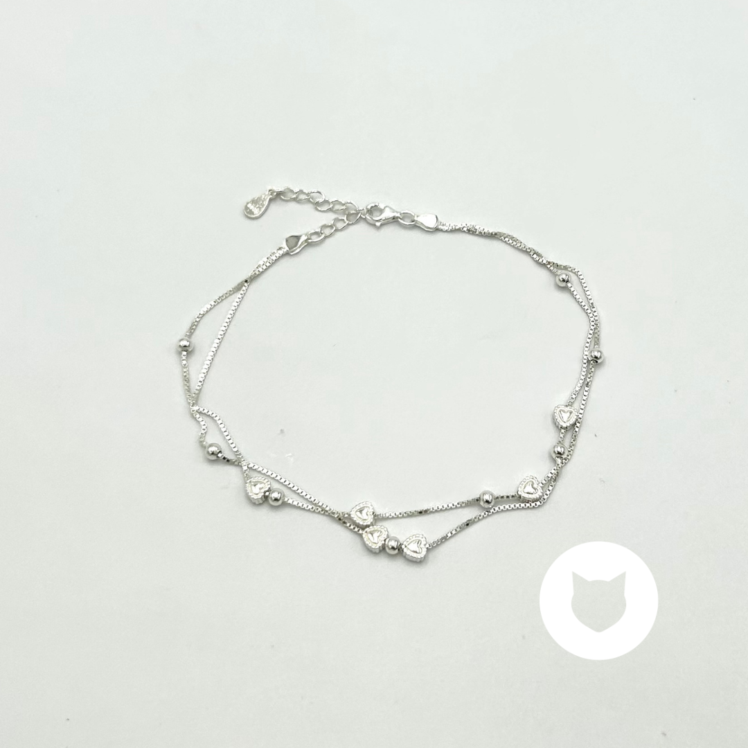 TOBILLERA DOBLE DE PLATA 925 CORAZONES TO0099L20