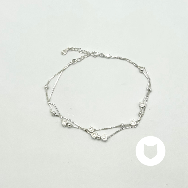 TOBILLERA DOBLE DE PLATA 925 CORAZONES TO0099L20