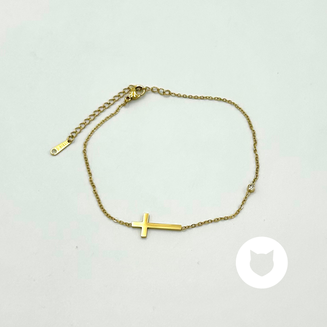 ​TOBILLERA DE ACERO INOXIDABLE Y CRISTAL CRUZ TO0103G73