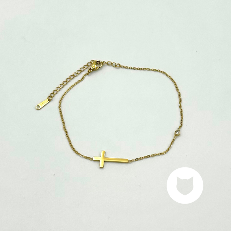 ​TOBILLERA DE ACERO INOXIDABLE Y CRISTAL CRUZ TO0103G73