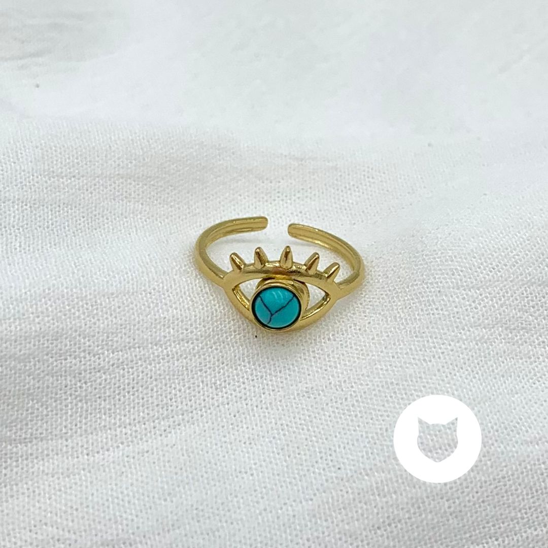 ANILLO DE ACERO INOXIDABLE Y PIEDRA SINTÉTICA OJO TURCO AN3719G95