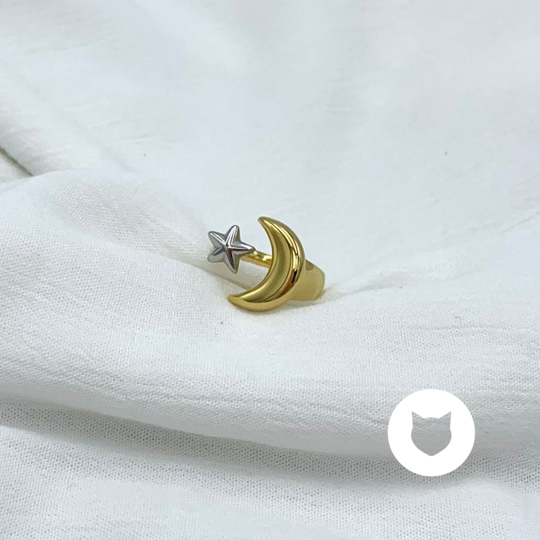 ​ANILLO DE ACERO INOXIDABLE LUNA Y ESTRELLA METALES MIXTOS AN3779G41