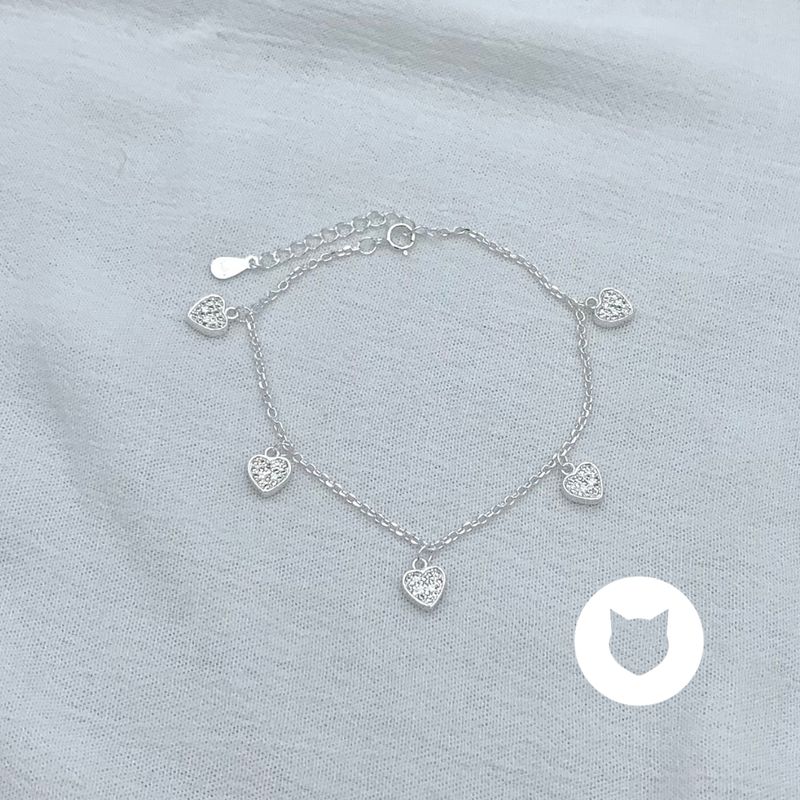 ​PULSERA DE PLATA 925 Y CRISTALES CORAZONES PU1893L23