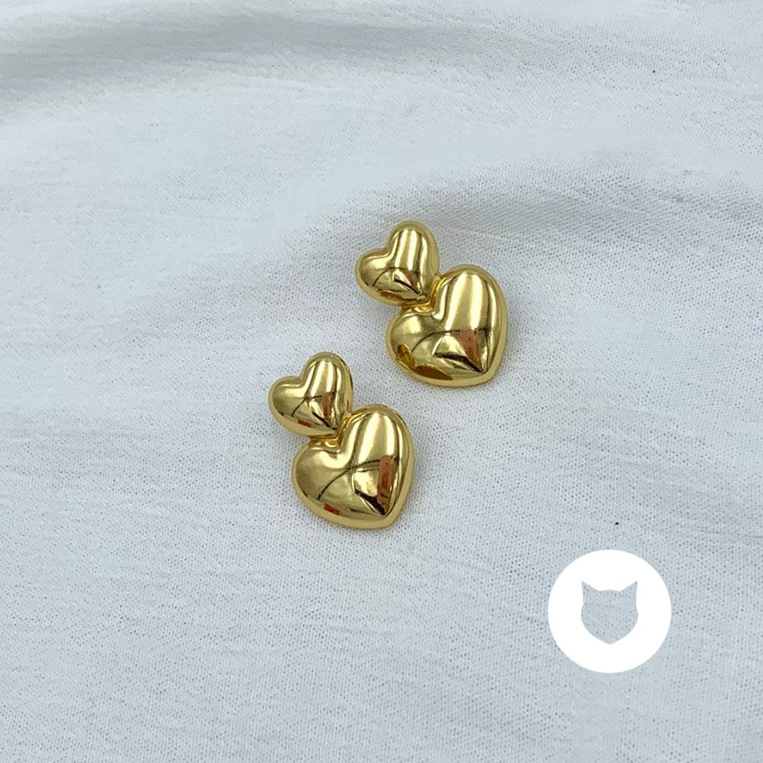 ARETES DE ACERO INOXIDABLE CORAZÓN DOBLE AR2916G79 ARETES DE ACERO INOXIDABLE CORAZÓN DOBLE AR2916G79
