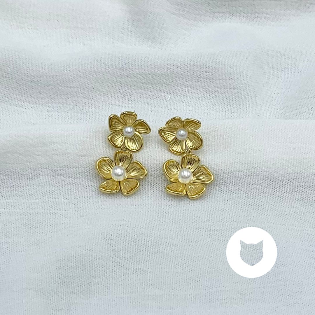 ARETES DE ACERO INOXIDABLE FLORES DOBLES AR2940G37