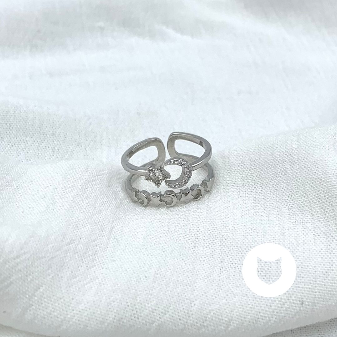 ANILLO DE PLATA 925 Y CRISTALES LUNA Y ESTRELLAS AN3803L23