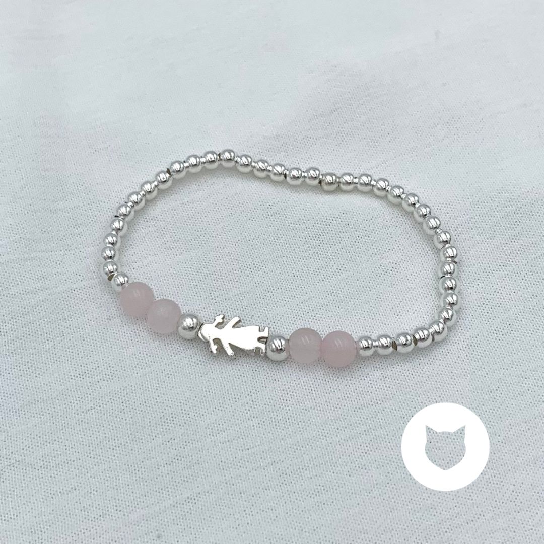 PULSERA NIÑA ELÁSTICA DE PLATA 925 Y CUARZO ROSA PU1899F40