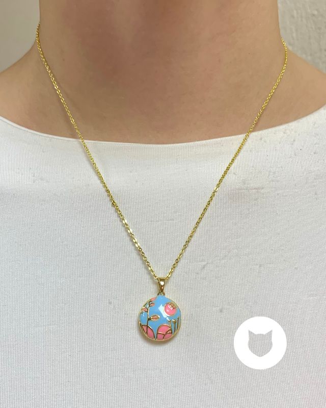 COLLAR DE BAÑO DE ORO RELICARIO FLORES CO1848G37