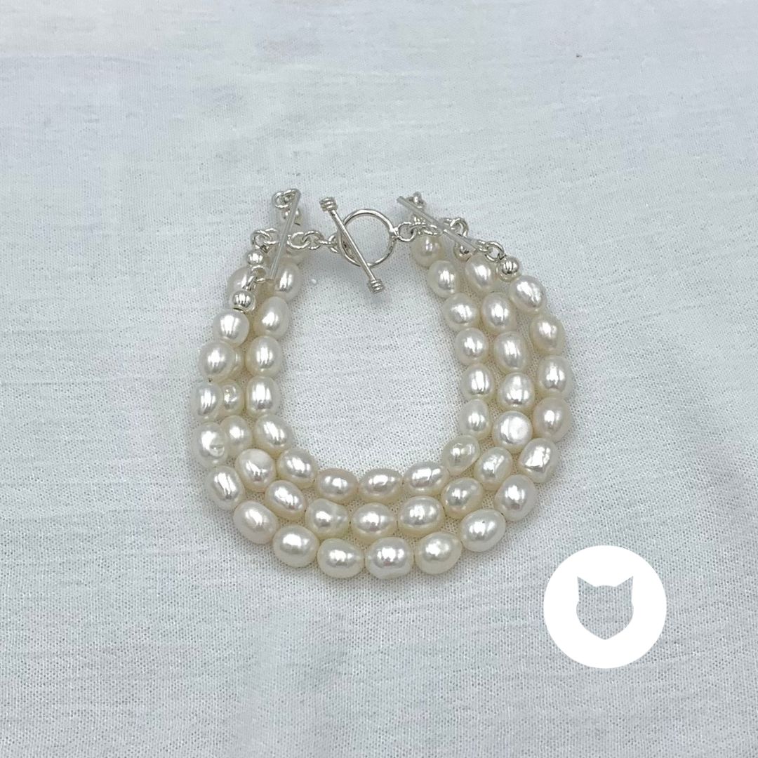 PULSERA TRIPLE DE PLATA 925 Y PERLAS CULTIVADAS PU1912F40