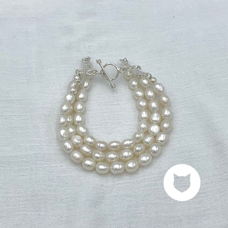 PULSERA TRIPLE DE PLATA 925 Y PERLAS CULTIVADAS PU1912F40