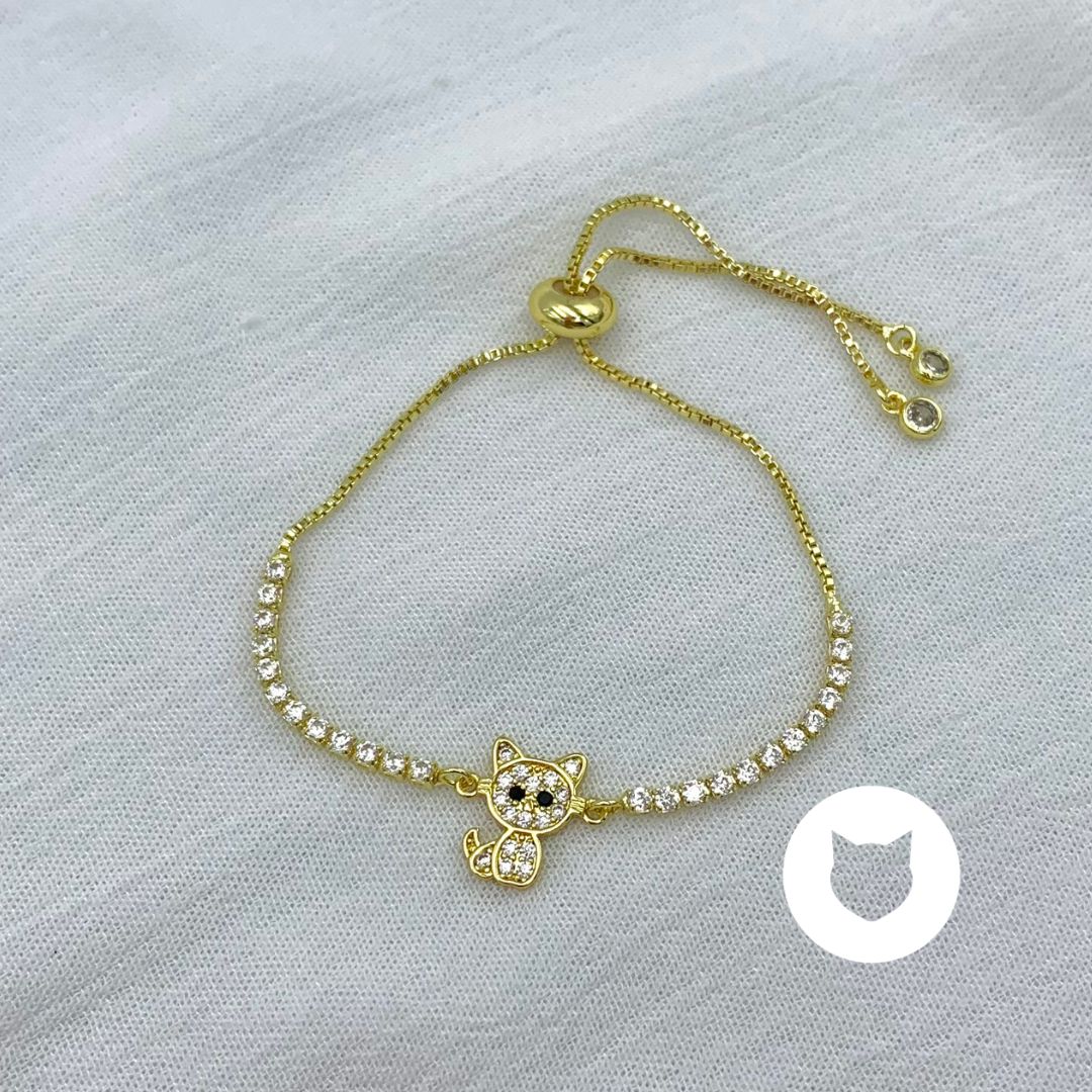 PULSERA DE BAÑO DE ORO Y CRISTALES GATO PU1917G36