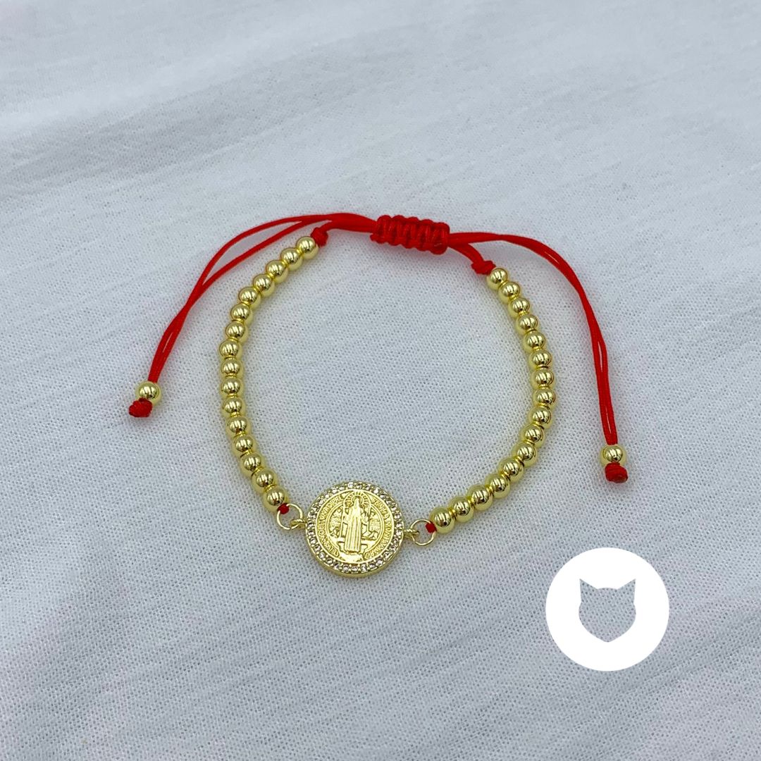 PULSERA HILO ROJO Y BAÑO DE ORO MEDALLA SAN BENITO PU1919G36