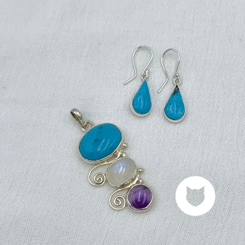 SET DE PLATA 925, TURQUESA, AMATISTA Y PIEDRA LUNA SE1067M31