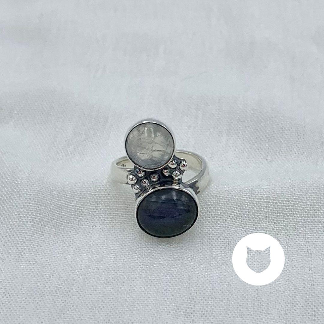ANILLO DE PLATA 925 AÑEJADA, PIEDRA LUNA Y LABRADORITA AN3845M32