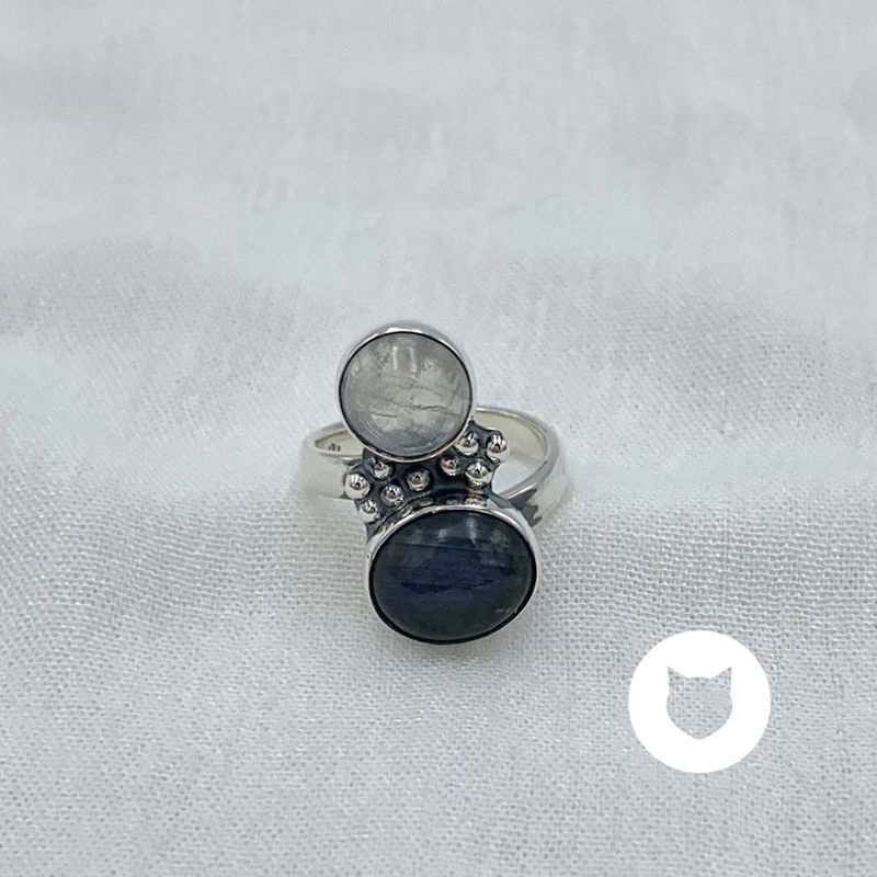 ANILLO DE PLATA 925 AÑEJADA, PIEDRA LUNA Y LABRADORITA AN3845M32
