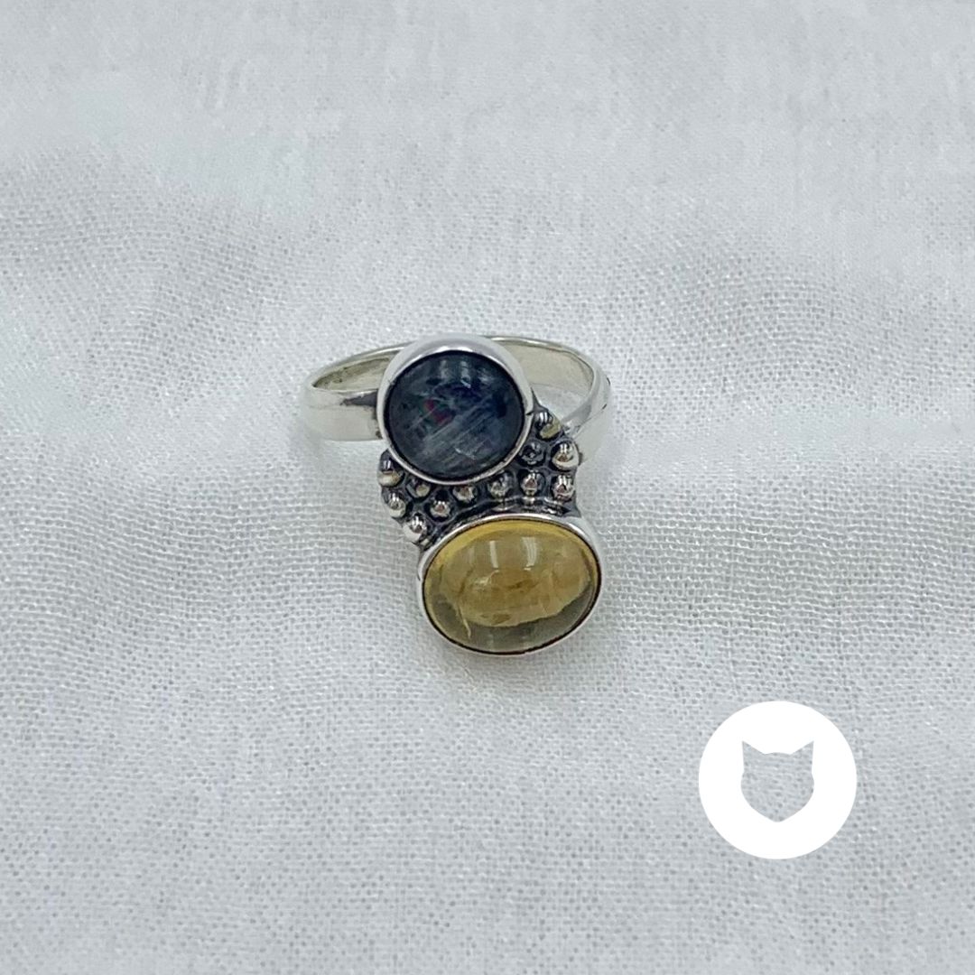 ANILLO DE PLATA 925 AÑEJADA, CITRINO Y LABRADORITA  AN3846M32