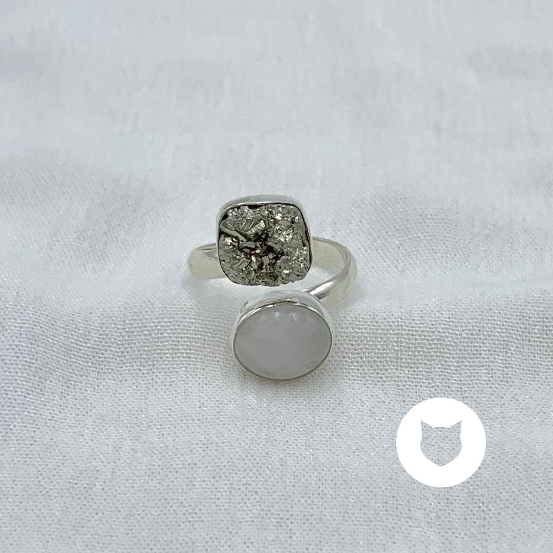 ANILLO DE PLATA 925, PIRITA Y PIEDRA LUNA AN3850M31 ANILLO DE PLATA 925, PIRITA Y PIEDRA LUNA AN3850M31