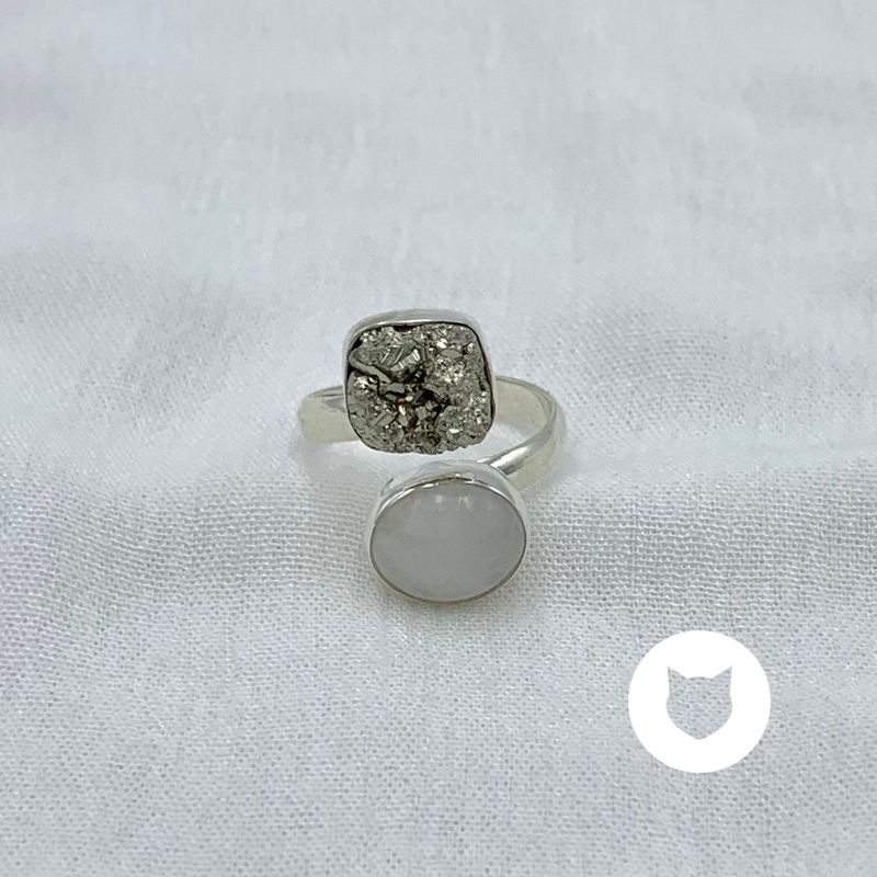 ANILLO DE PLATA 925, PIRITA Y PIEDRA LUNA AN3850M31