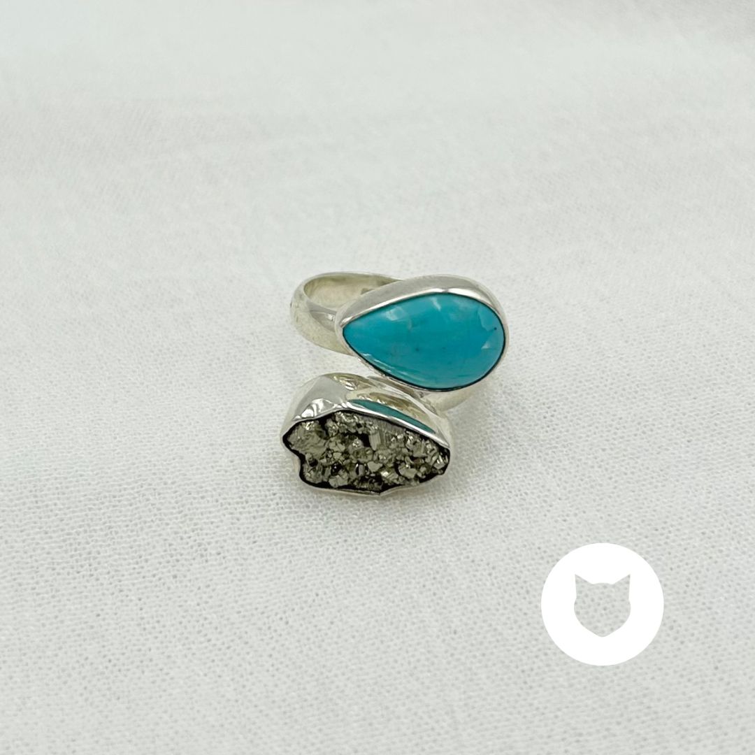 ANILLO DE PLATA 925, PIRITA Y TURQUESA AN3851M31