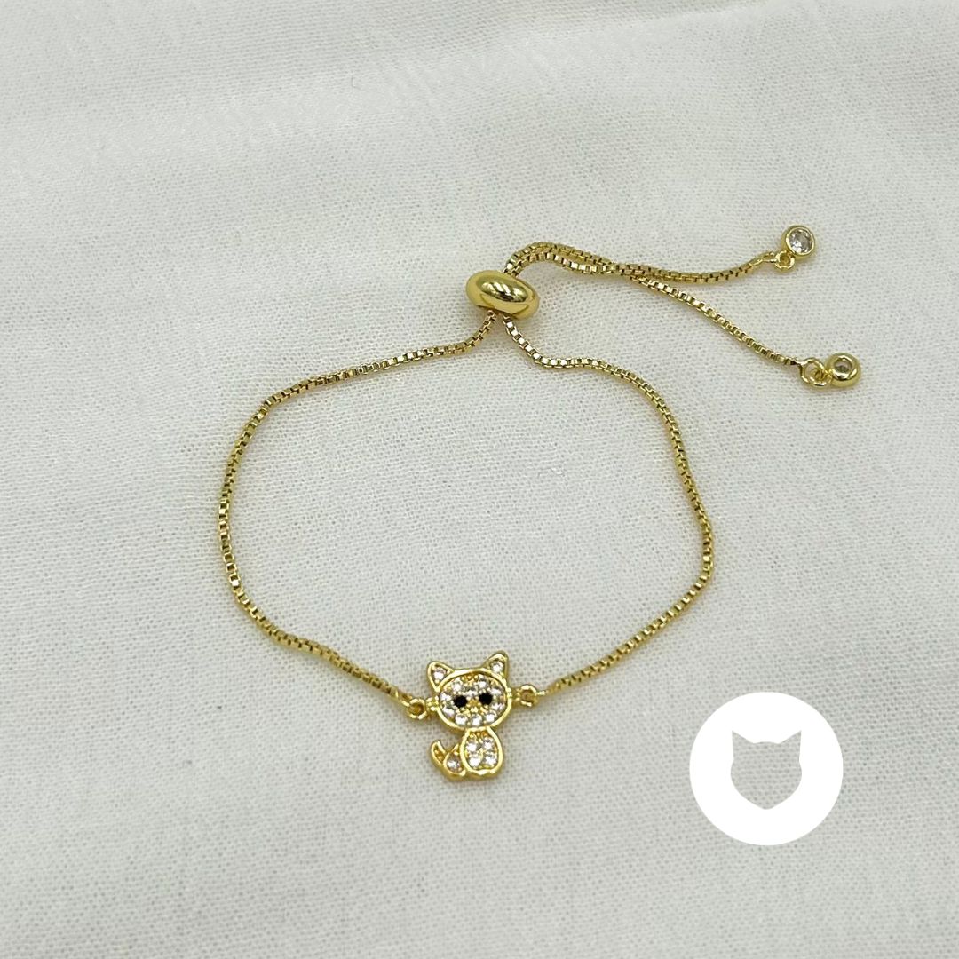 PULSERA DE BAÑO DE ORO Y CRISTALES GATO PU1931G34